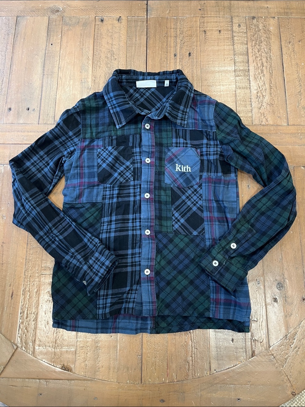 Kith kids patchwork combo plaid button down shirt unisex 9-10 years